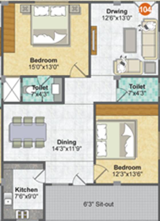 Happy Sarojini Happy Homes (2BHK+2T (1,400 sq ft) 1400 sq ft) Happy Sarojini Happy Homes (2BHK+2T (1,400 sq ft) 1400 sq ft)