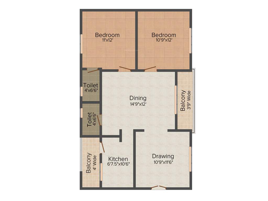 Happy Paradise (2BHK+2T (1,075 sq ft) 1075 sq ft)