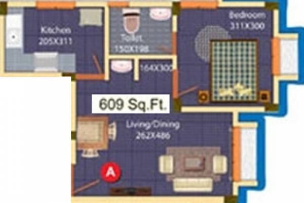 Indraneelam Laurel (1BHK+1T (609 sq ft) 609 sq ft)