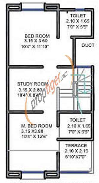 Wadhwani Mayureshwar Sai Nisarg Park Floor Plan (2BHK+3T + Study Room)