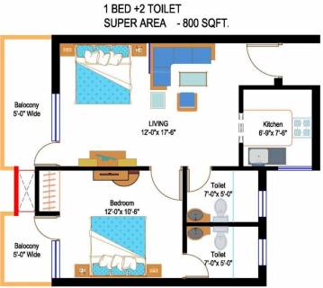 800 Sq Ft 1 Bhk Floor Plan Image - Koshda Buildcon Mandakini Available For  Sale Rs In 29.60 Lacs - Proptiger.Com