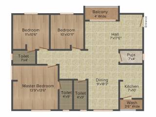 Primark Lake View (3BHK+3T (1,500 sq ft) + Pooja Room 1500 sq ft)