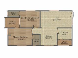 Primark Lake View (2BHK+2T (1,170 sq ft) 1170 sq ft)