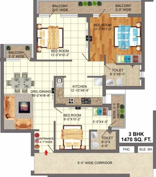 Adwik Flora Casa (3BHK+2T (1,470 sq ft) 1470 sq ft)