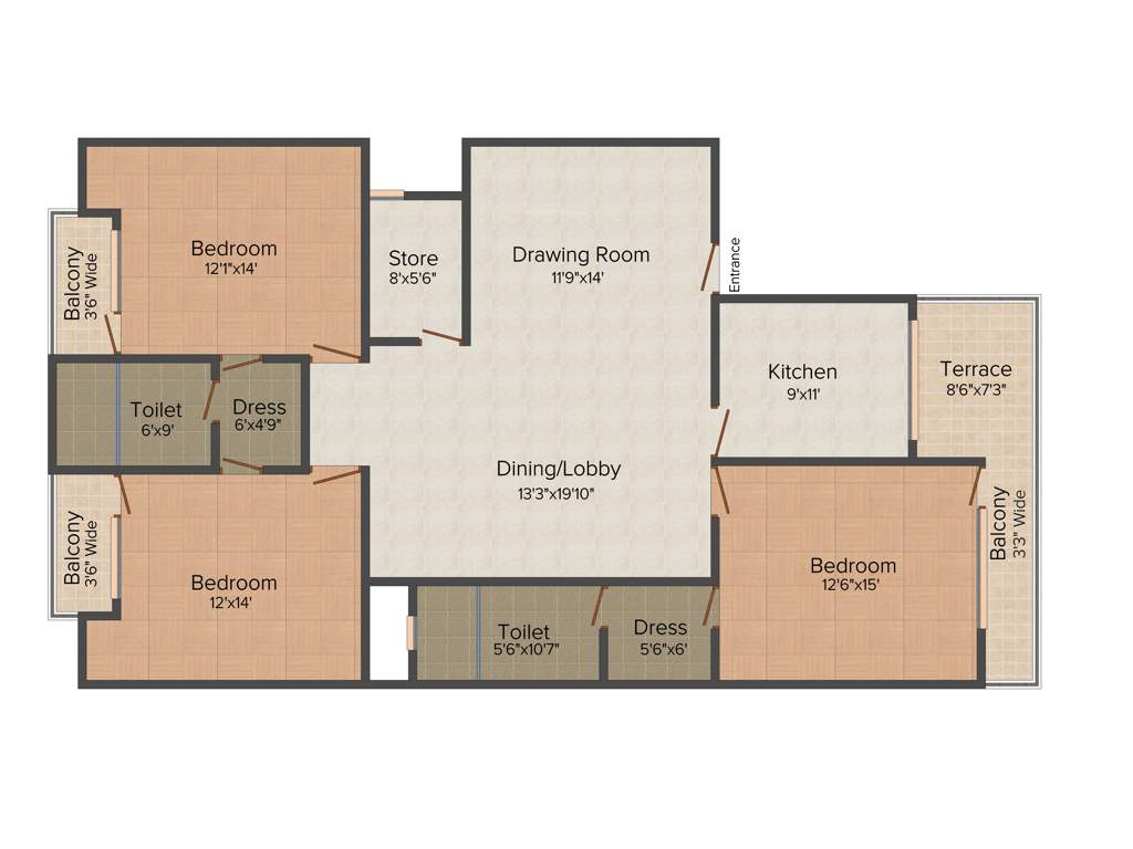 Pushpanjali Upvan Apartments (3BHK+2T (1,975 sq ft) 1975 sq ft)
