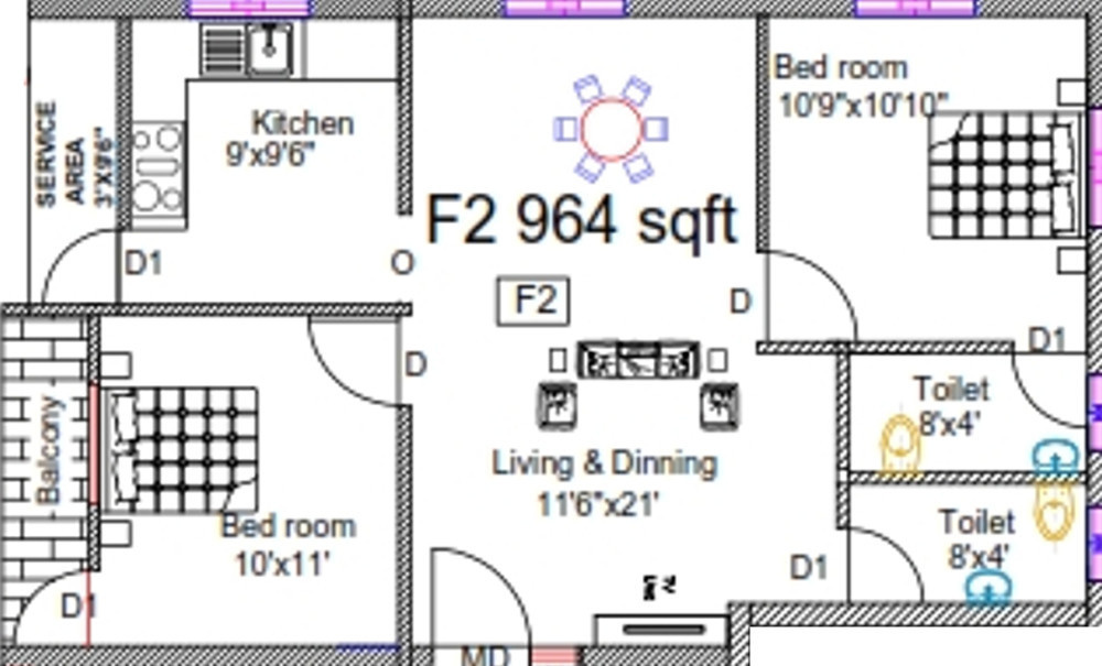 Rohaan Constructions Snowbell 3 (2BHK+2T (964 sq ft) 964 sq ft)