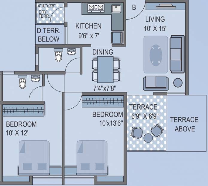 Mont Vert Blue Bells (2BHK+2T (906 sq ft) 906 sq ft)