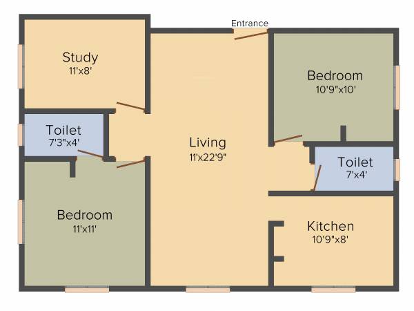 Aliyah Iris (2BHK+2T (1,001 sq ft) + Study Room 1001 sq ft)