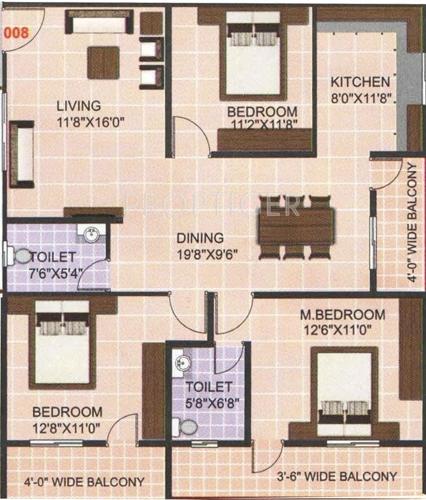 Alisha The Gallery (3BHK+2T (1,514 sq ft) 1514 sq ft)