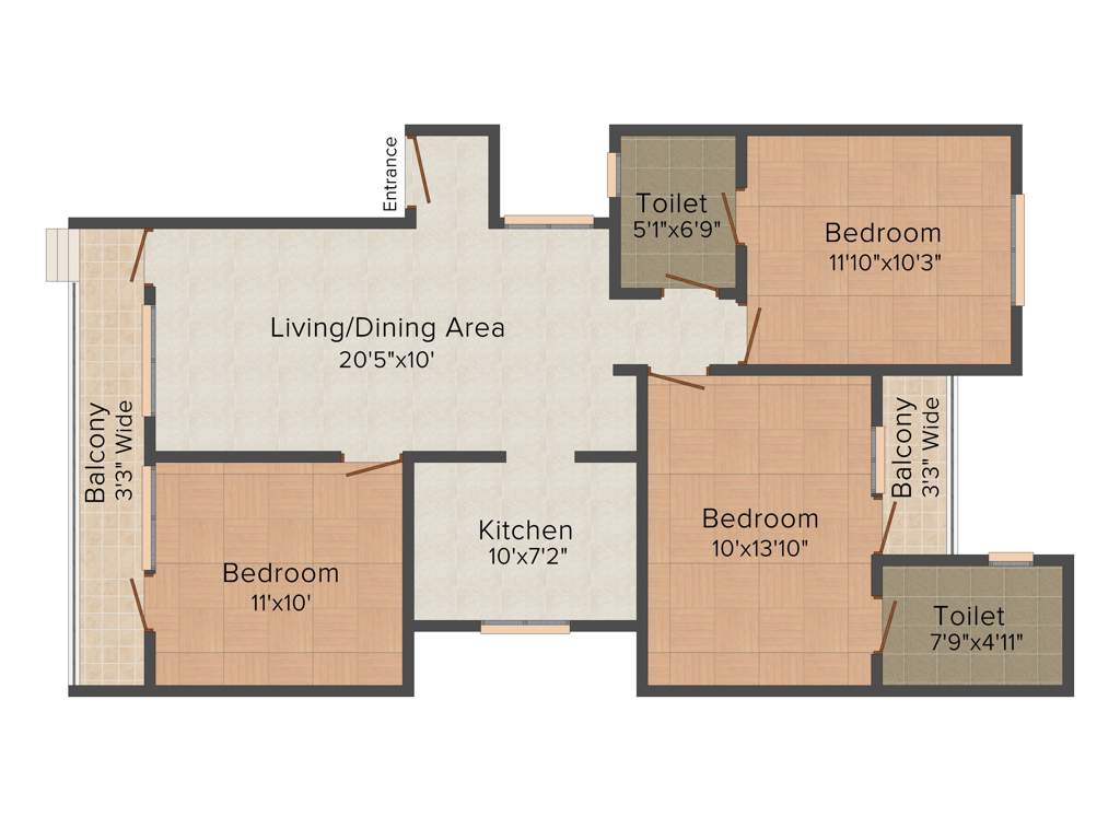 Shri Group Radha City 3BHK+3T (1,477 sq ft)