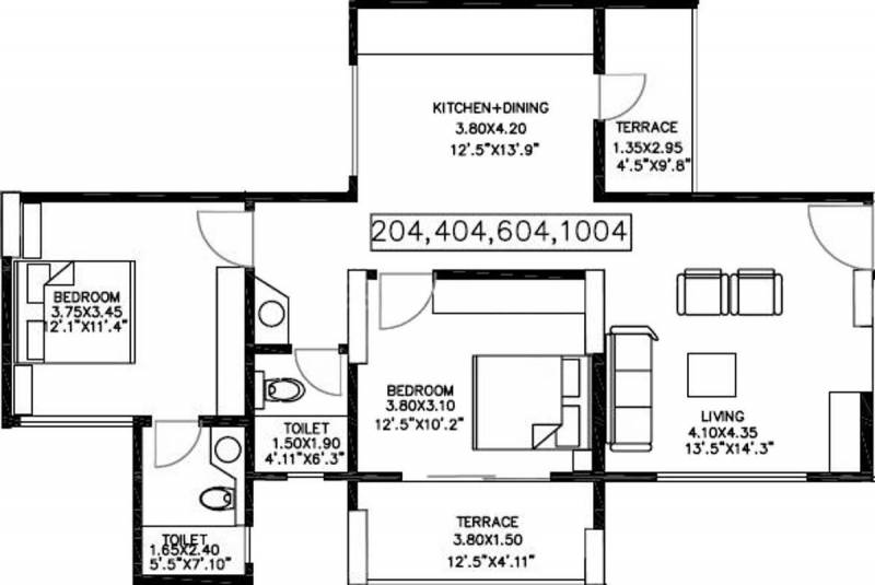 Bhandari Acolade (2BHK+2T (1,193 sq ft) 1193 sq ft)