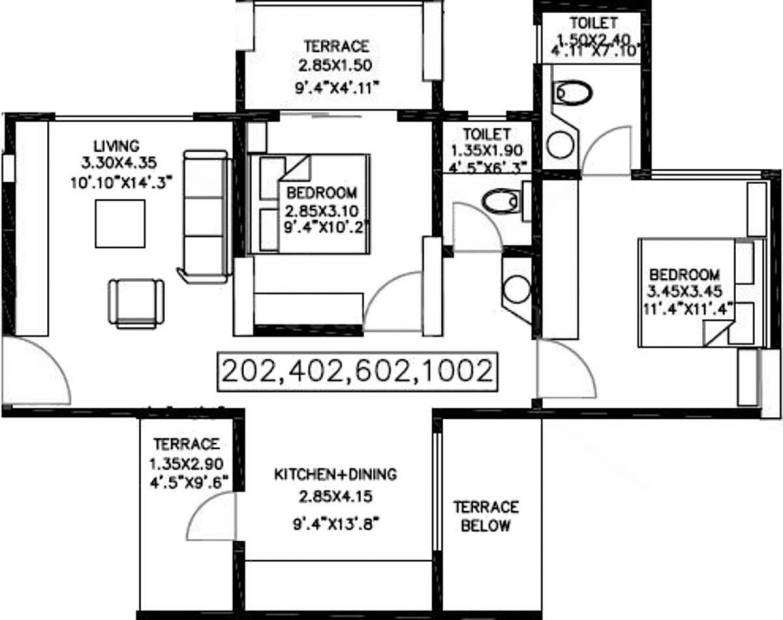 Bhandari Acolade (2BHK+2T (891 sq ft) 891 sq ft)