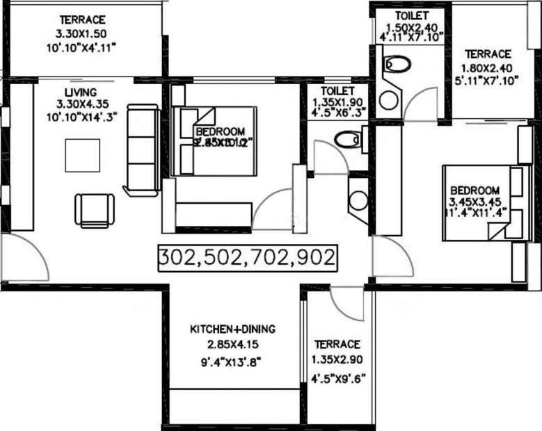 Bhandari Acolade (2BHK+2T (964 sq ft) 964 sq ft)