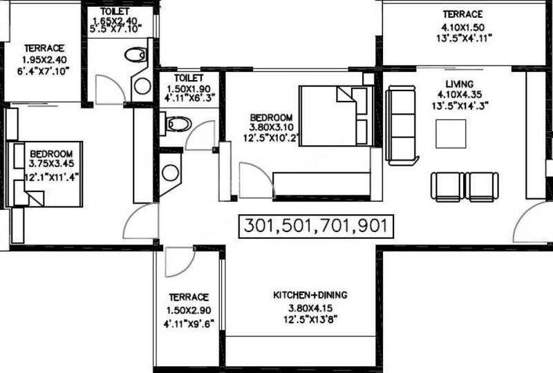 Bhandari Acolade (2BHK+2T (1,163 sq ft) 1163 sq ft)