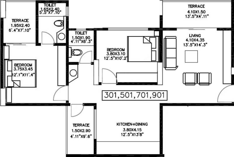 Bhandari Acolade (2BHK+2T (1,160 sq ft) 1160 sq ft)