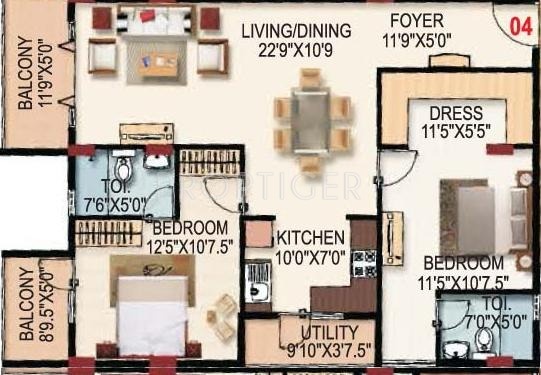 SLS Sapphire (2BHK+2T (1,364 sq ft) 1364 sq ft)