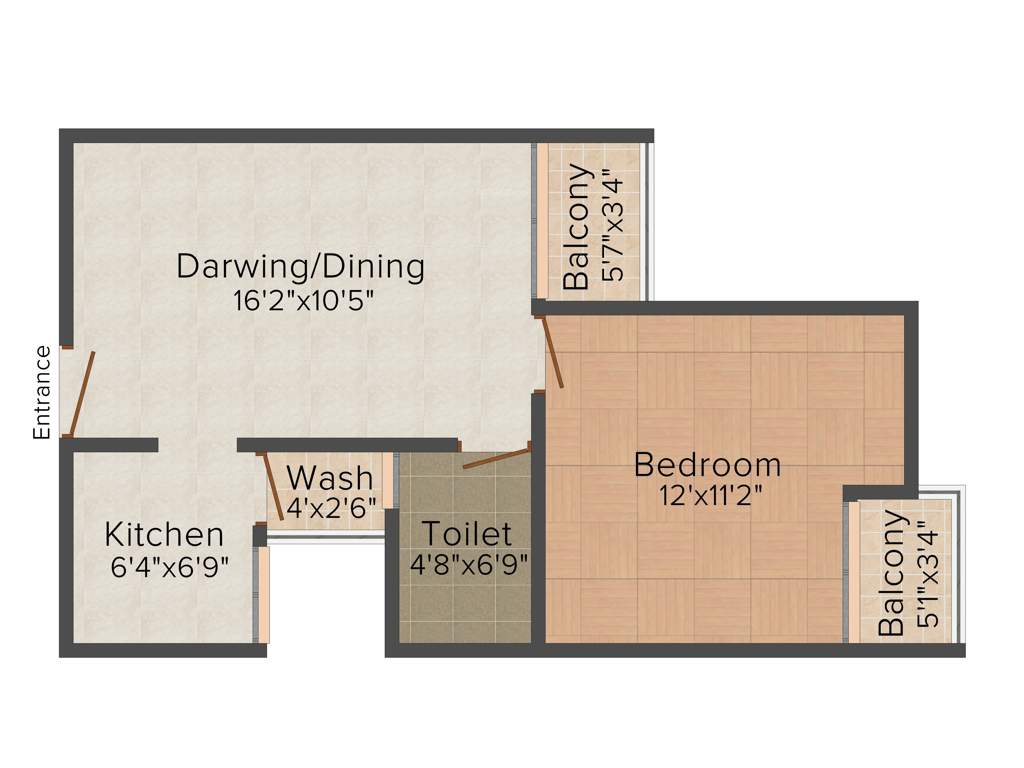 Shri Group Radha Valley 1BHK+1T (610 sq ft)