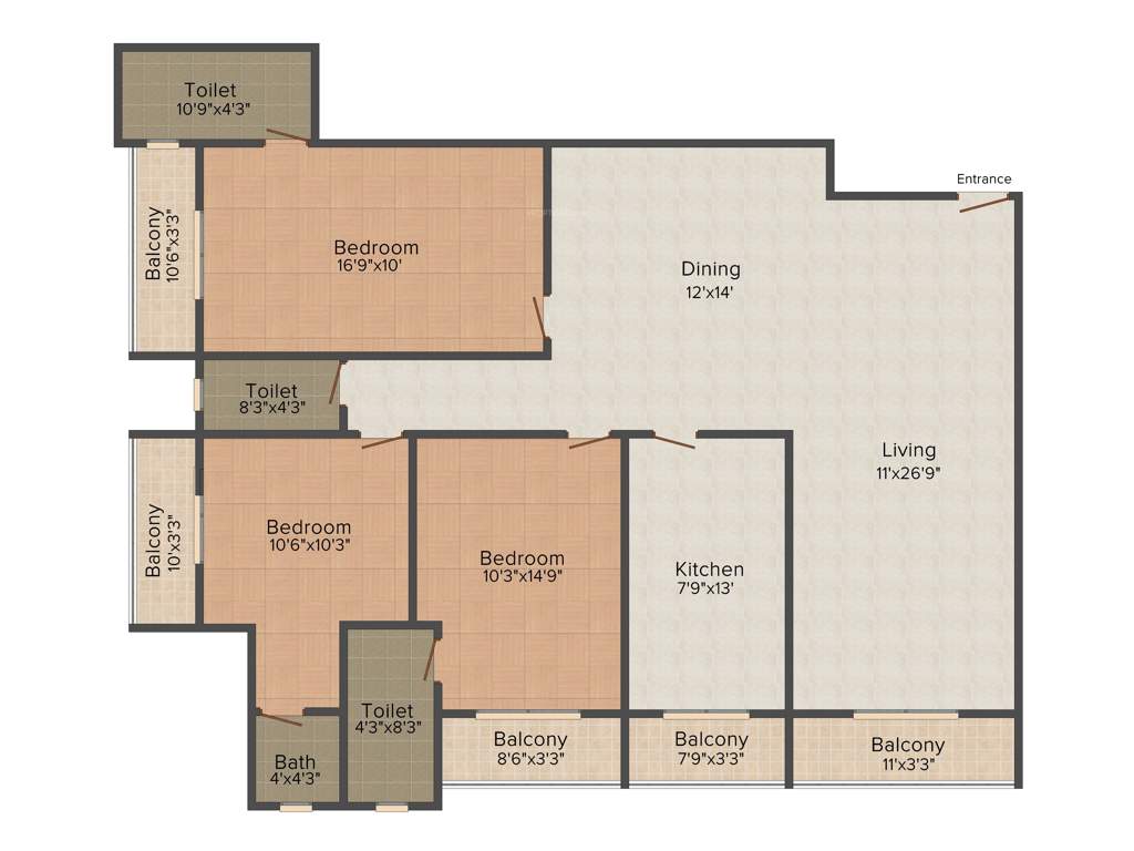 S Raheja SDS Raheja Residency (3BHK+2T (1,800 sq ft) 1800 sq ft)