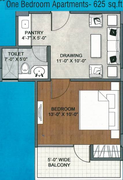 Sino Infrastructure Ltd Krishna Hamlets Floor Plan (1BHK+1T (625 sq ft) 625 sq ft)