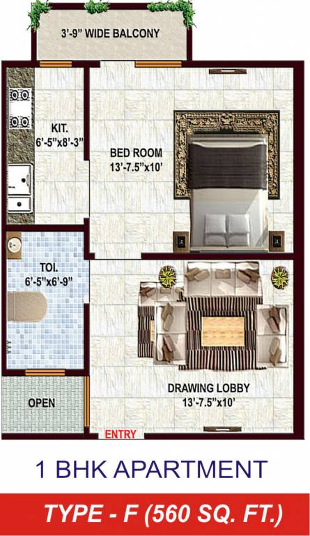 Rama Group Delhi Krishna Heights Apartments (1BHK+1T (560 sq ft) 560 sq ft)