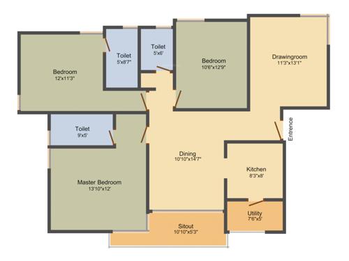 Manbhum Kakatiya (3BHK+3T (1,500 sq ft) 1500 sq ft)