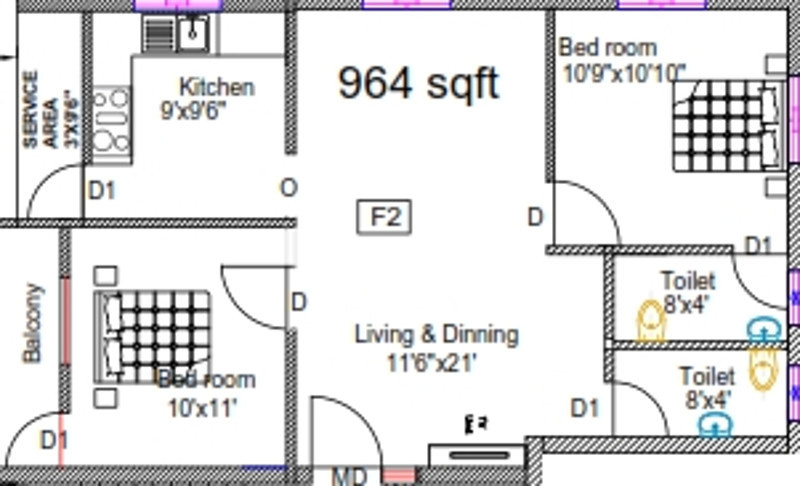 Rohaan Snowbell 2 (2BHK+2T (964 sq ft) 964 sq ft)