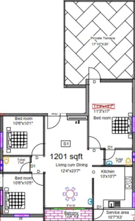Rohaan Snowbell 2 (3BHK+2T (1,201 sq ft) 1201 sq ft)