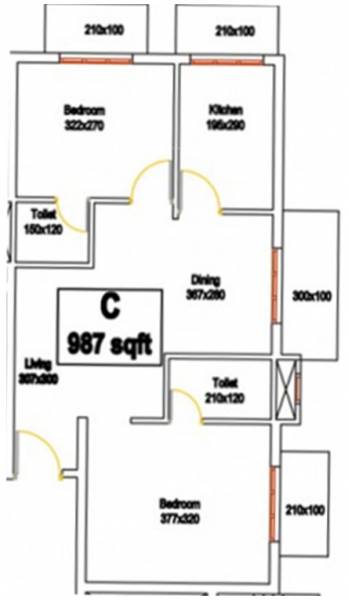 Nucleus Rhyme (2BHK+2T (987 sq ft) 987 sq ft) Nucleus Rhyme (2BHK+2T (987 sq ft) 987 sq ft)