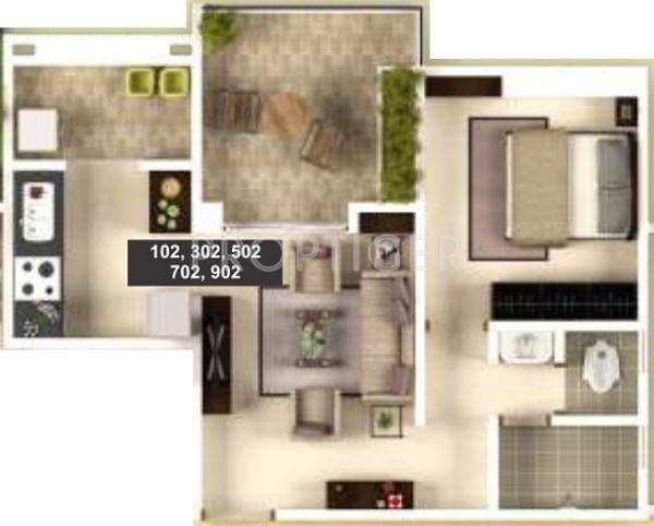 Maple Aura County (1BHK+1T (686 sq ft) 686 sq ft)