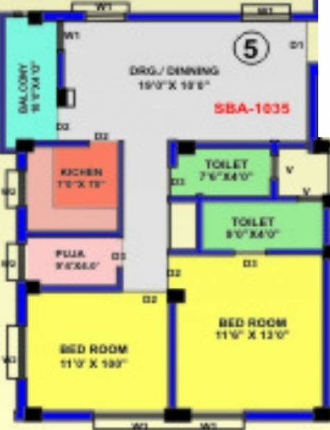 Srusti Srusti Residency (2BHK+2T (1,035 sq ft) + Pooja Room 1035 sq ft)