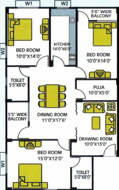 Srusti Srusti Residency (3BHK+2T (1,550 sq ft) + Pooja Room 1550 sq ft)