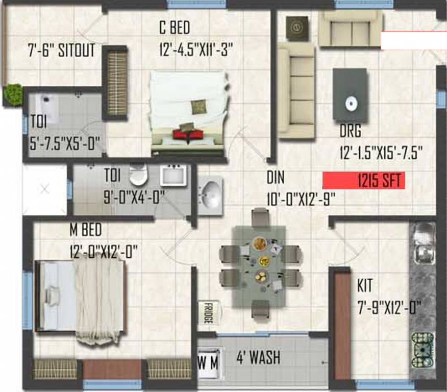 Vijayacon Vijaya Meadows (2BHK+2T (1,215 sq ft) 1215 sq ft)