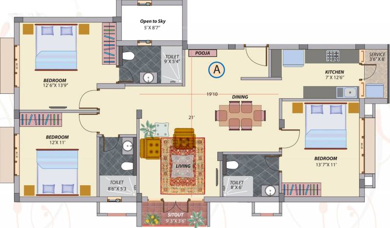 Premium Sankara (3BHK+3T (1,426 sq ft) + Pooja Room 1426 sq ft)
