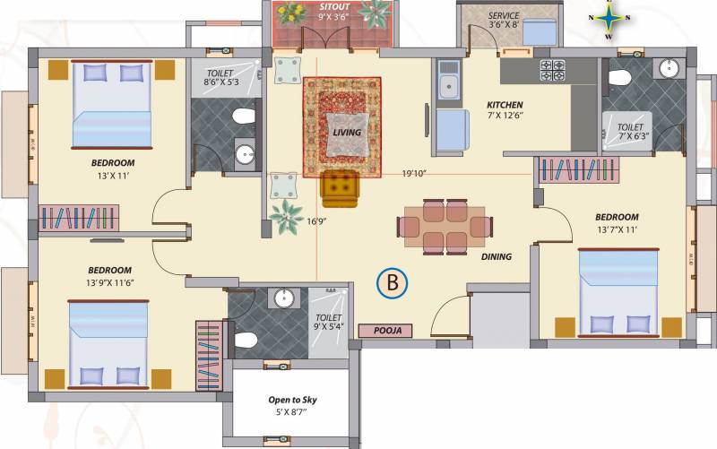 Premium Sankara (3BHK+3T (1,433 sq ft) + Pooja Room 1433 sq ft)