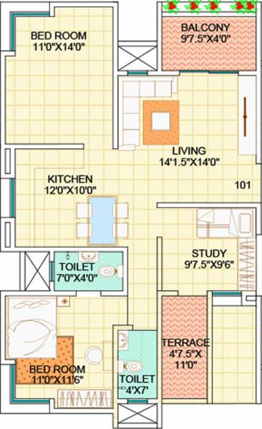 Ravetkar Anusha Residency (2BHK+2T (1,170 sq ft) + Study Room 1170 sq ft)
