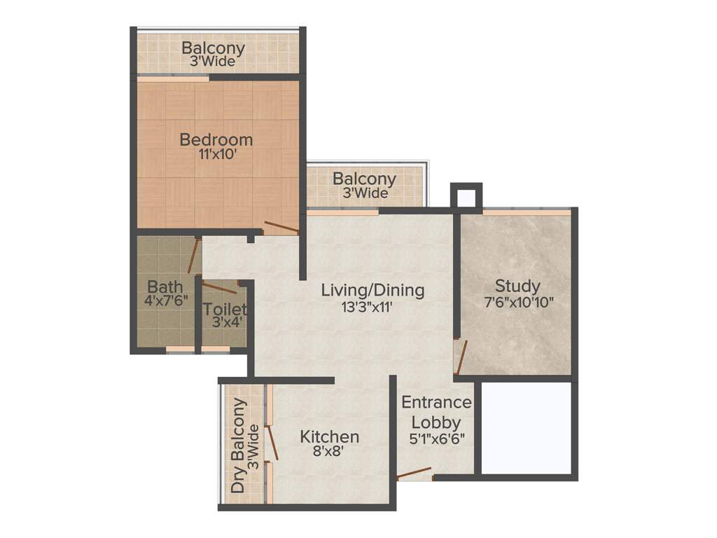 Malkani Buona Vita (1BHK+1T (754 sq ft)   Study Room 754 sq ft)