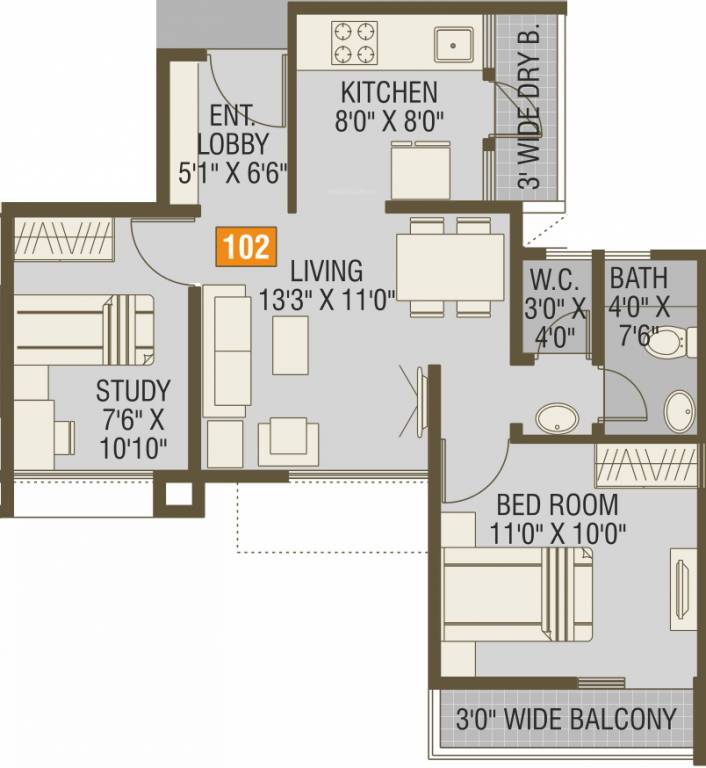 Malkani Buona Vita (1BHK+1T (719 sq ft)   Study Room 719 sq ft)