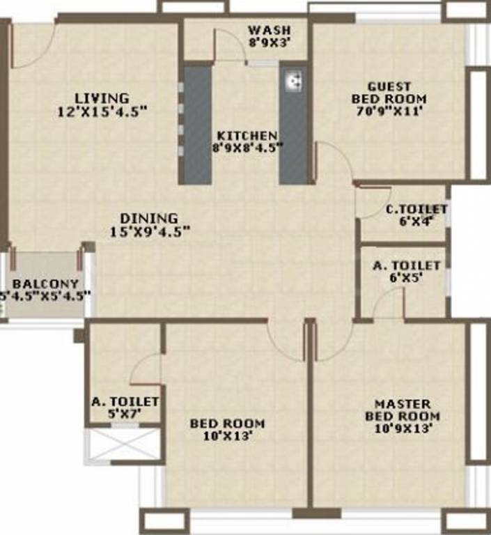 RED Baroda Skyz (3BHK+3T (1,425 sq ft) 1425 sq ft)