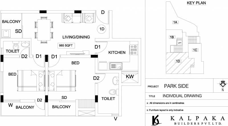 Kalpaka Parkside Apartments (2BHK+2T (985 sq ft) 985 sq ft)
