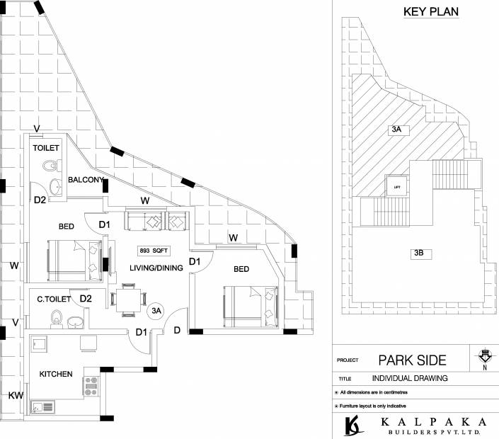 Kalpaka Parkside Apartments (2BHK+2T (893 sq ft) 893 sq ft)