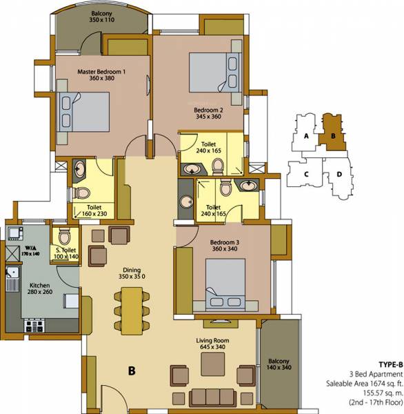 Skyline Townscape (3BHK+4T (1,674 sq ft) 1674 sq ft)