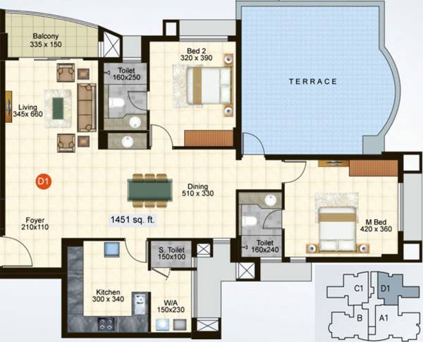 Skyline Palazzo (2BHK+3T (1,451 sq ft) 1451 sq ft)