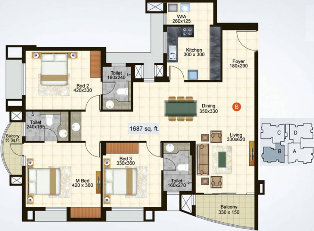 Skyline Palazzo (3BHK+3T (1,687 sq ft) 1687 sq ft)