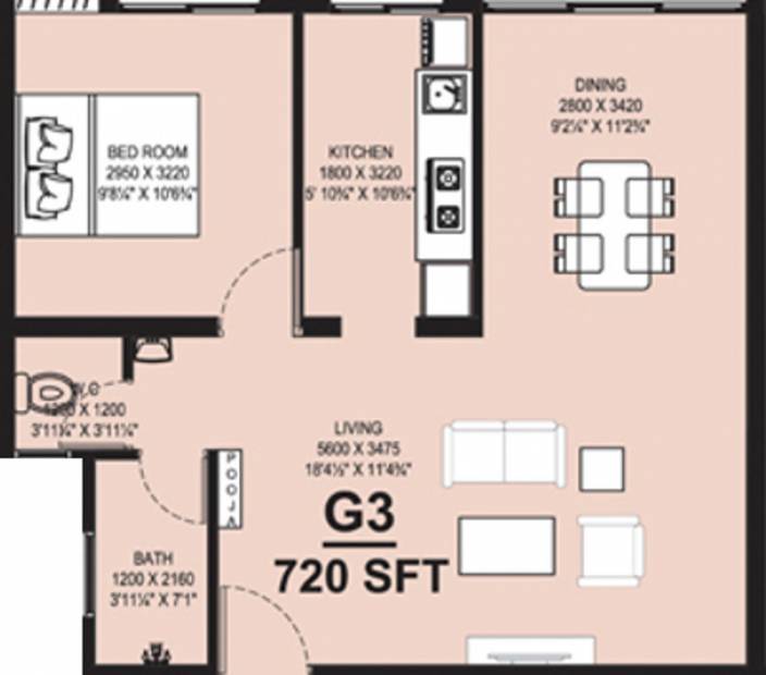 Arun Madhulika (1BHK+1T (720 sq ft) + Pooja Room 720 sq ft)