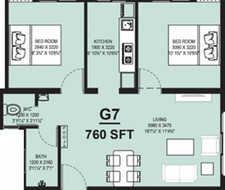 Arun Madhulika (2BHK+1T (760 sq ft) 760 sq ft)