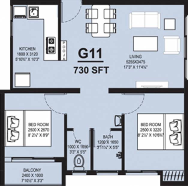 Arun Madhulika (2BHK+1T (730 sq ft) 730 sq ft)