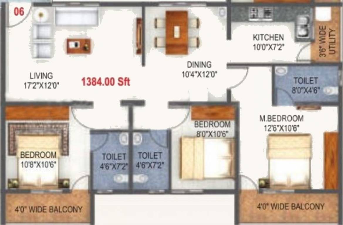 Alisha Defence Lavender (3BHK+3T (1,384 sq ft) 1384 sq ft)