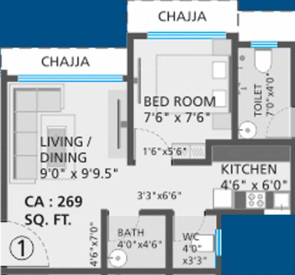 Heena Gokul Shreeji (1BHK+1T (268.99 sq ft) 268.99 sq ft)