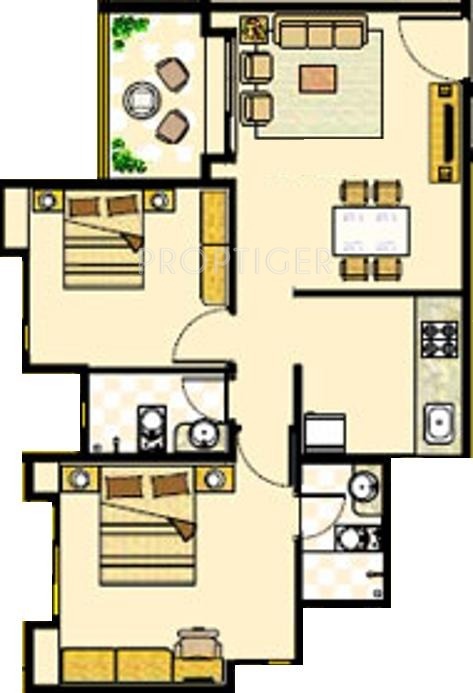 Gulmohar Helios Floor Plan (2BHK+2T)