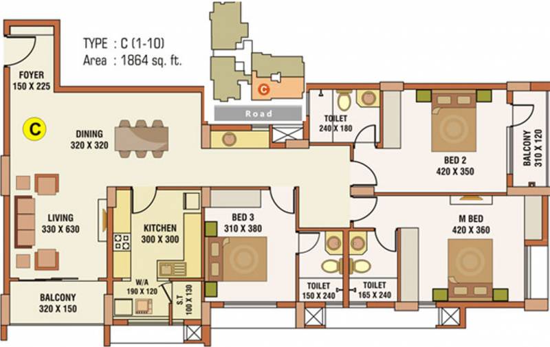 Skyline Alton (3BHK+4T (1,864 sq ft) 1864 sq ft)